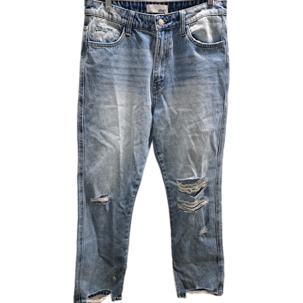 Vervet Straight Split Hem Blue Jeans Womens Size 29 Distressed 100% Cotton - Picture 2 of 8